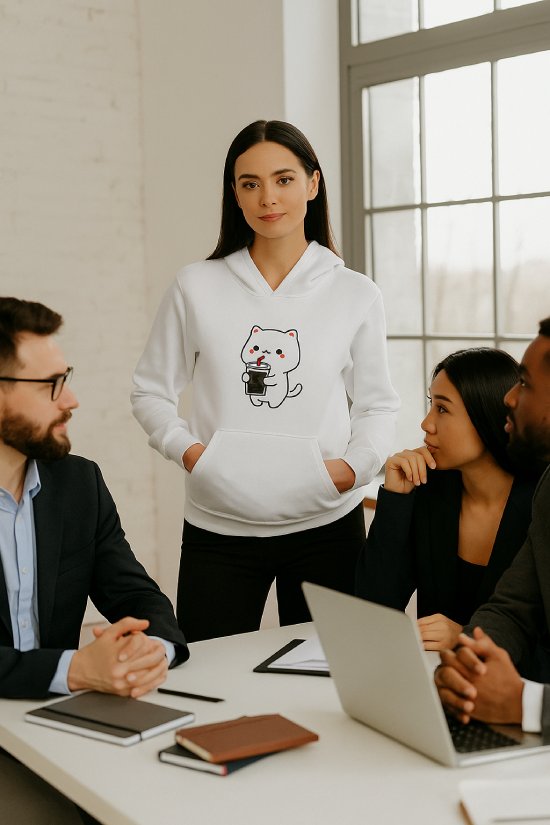 woman with a cat hoodie