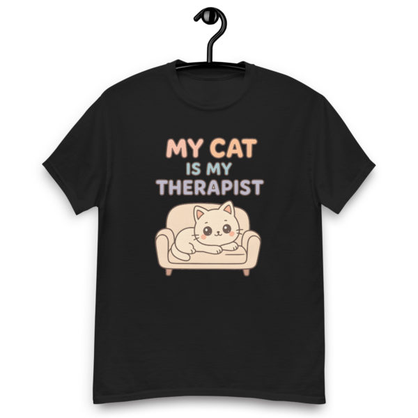 Funny cat black t-shirt for women with My Cat is My Therapist slogan, kawaii casual tee