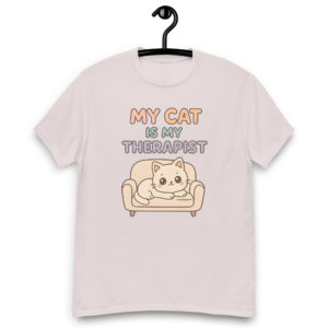 Funny cat grey t-shirt for women with My Cat is My Therapist slogan, kawaii casual tee