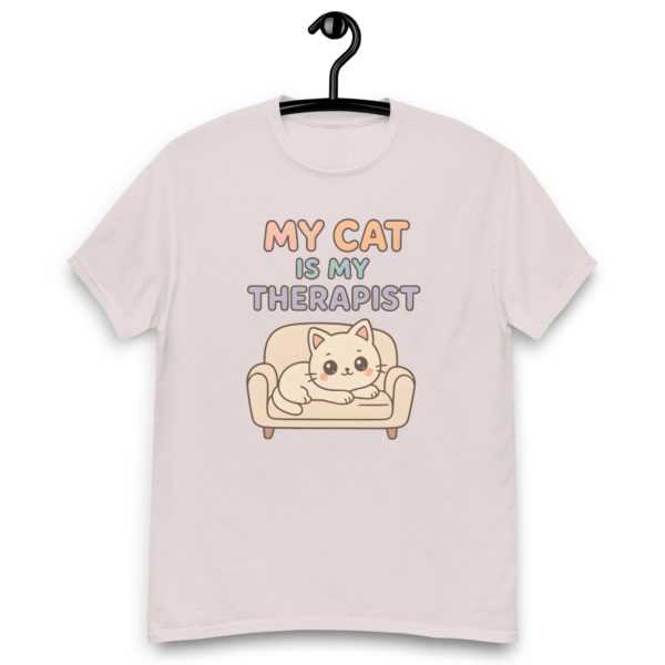 Funny cat grey t-shirt for women with My Cat is My Therapist slogan, kawaii casual tee