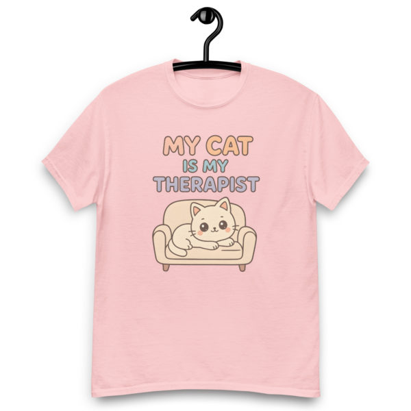 Funny cat light pink t-shirt for women with My Cat is My Therapist slogan, kawaii casual tee