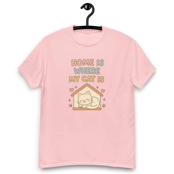 Cute cat light pink t-shirt for women with Home is Where My Cat Is slogan, comfy casual tee