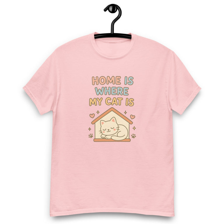 Cute cat light pink t-shirt for women with Home is Where My Cat Is slogan, comfy casual tee