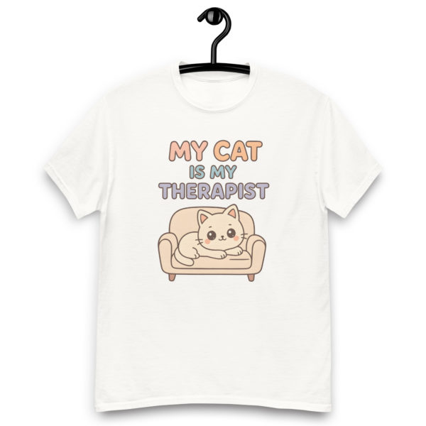 Funny cat white t-shirt for women with My Cat is My Therapist slogan, kawaii casual tee