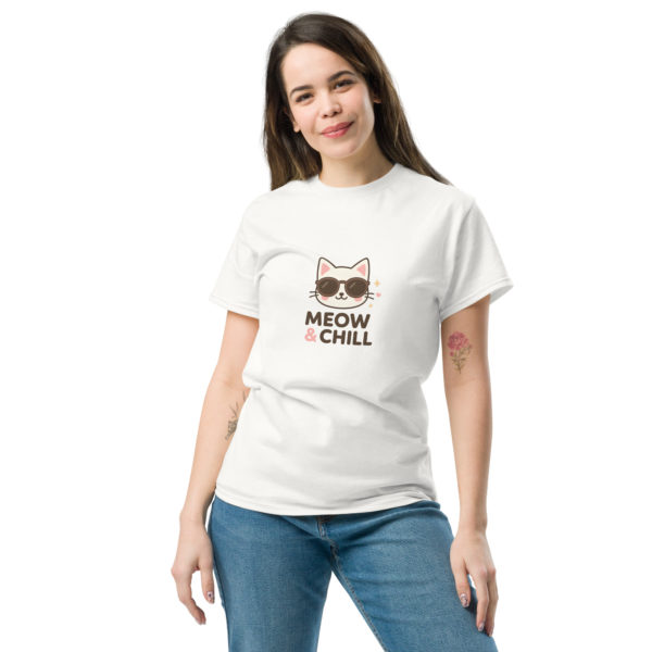 Kawaii cat white t-shirt for women with cute donut print, fun pastel tee