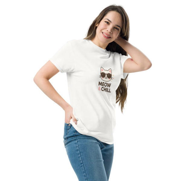 Kawaii cat white t-shirt for women with cute donut print, fun pastel tee