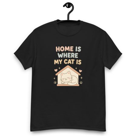 Cute cat black t-shirt for women with Home is Where My Cat Is slogan, comfy casual tee